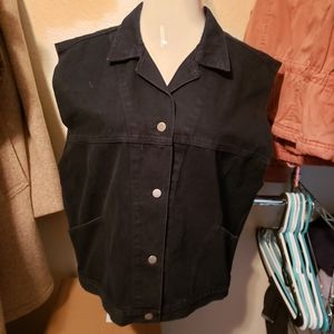 Sundance Denim Wear Black Cotton Vest Top Blouse Button Up Vintage Large
